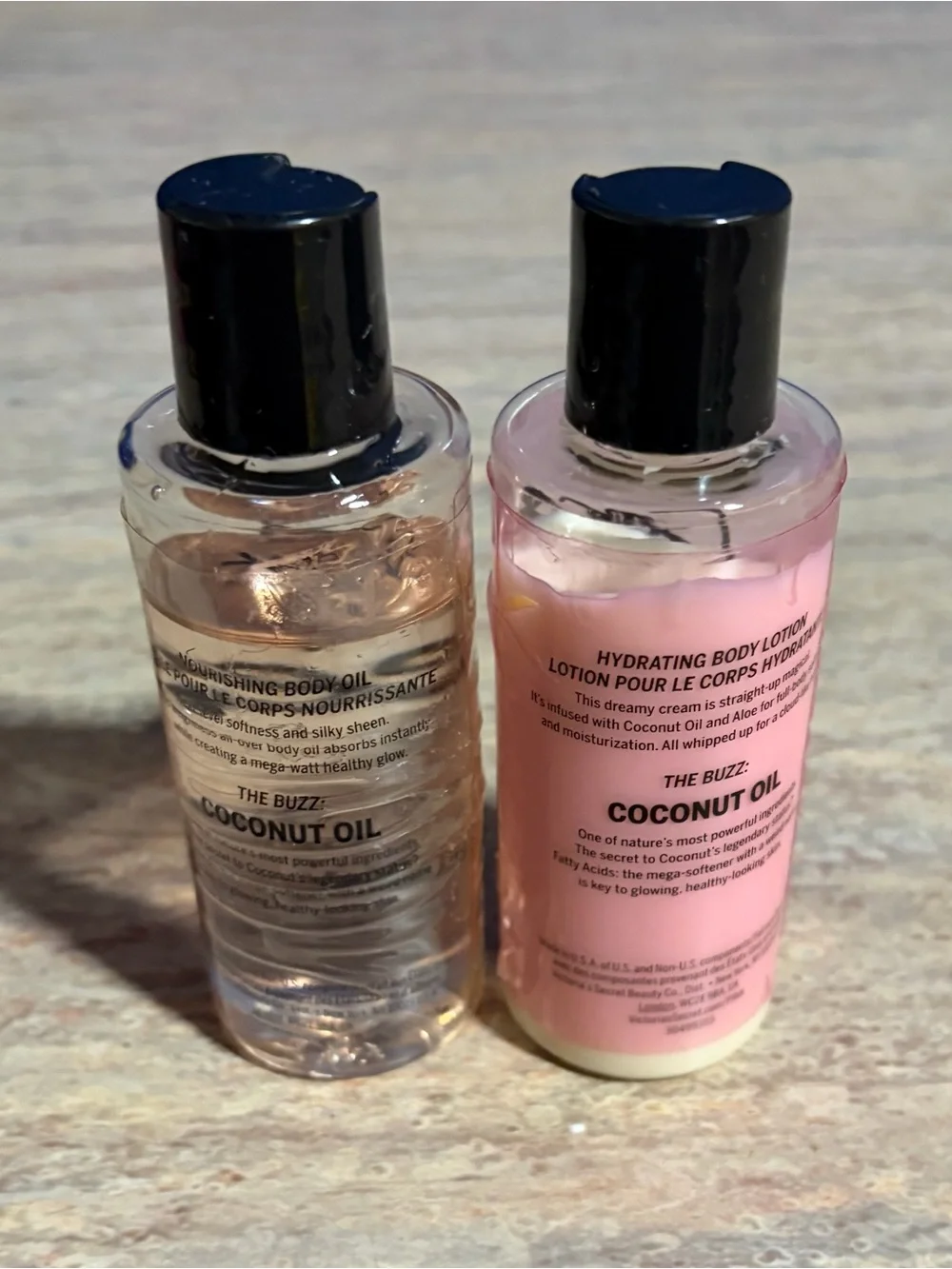 PINK Victoria’s Secret 2-Oil Sleek Coconut Oil & Cocoa Lotion Travel Set in Bag